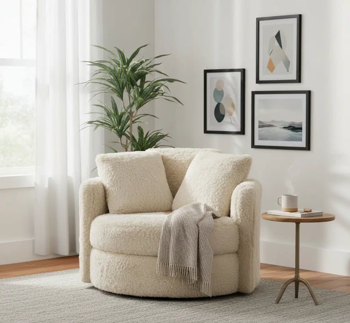 Lysa Swivel Lounge Chair – Faux Fur Cream / Beige Denmark Home
