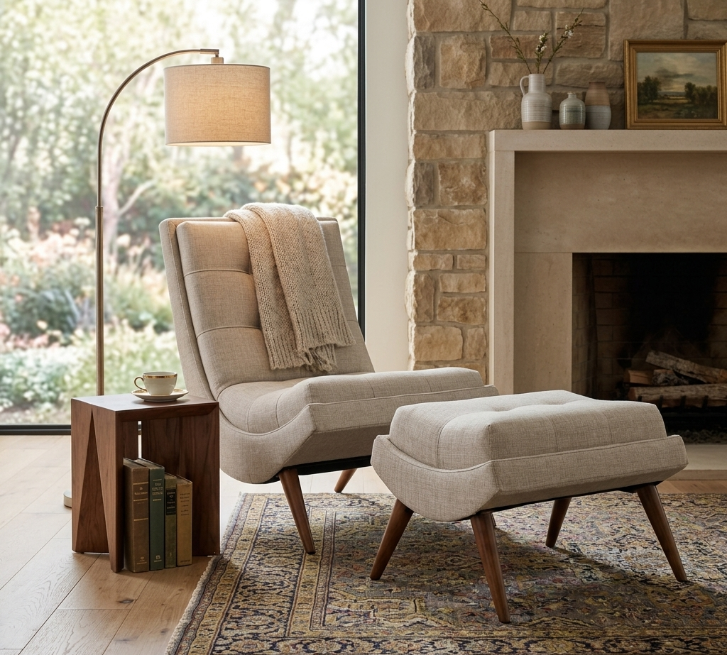 Hearth  Lounge Chair with Ottoman - Sand Denmark Home