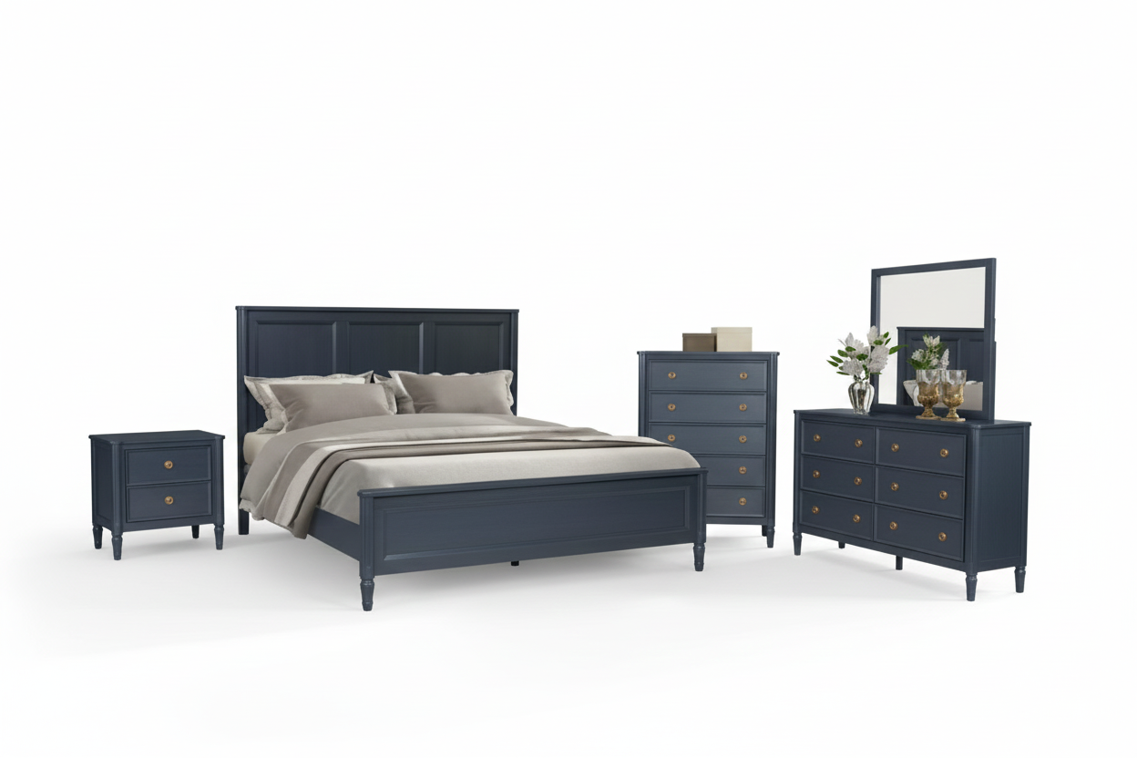 Aurelio 5-Piece Queen Bedroom Set – Malta Blue (Modern French)