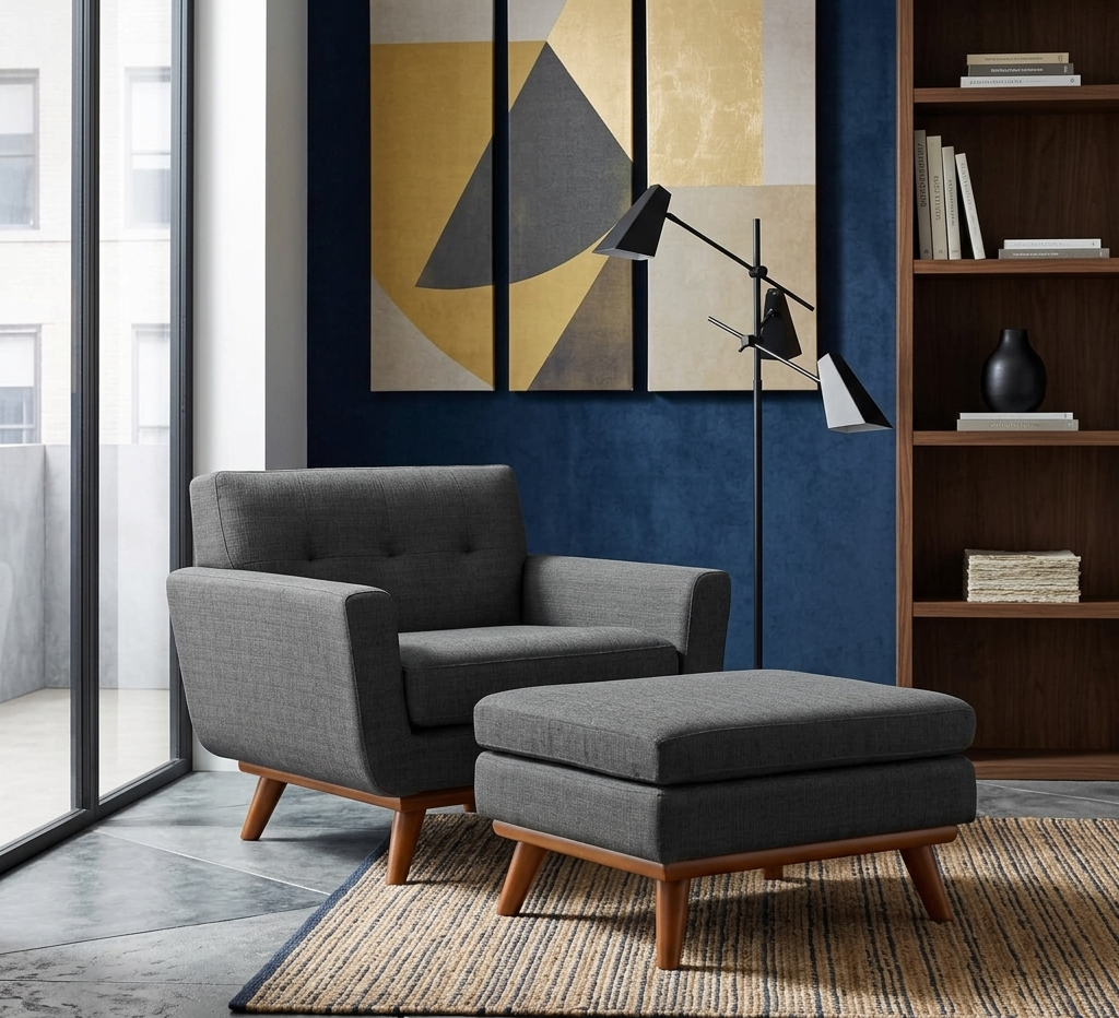 Koti Button-Tufted Living Room Armchair & Ottoman Set - Grey Denmark Home