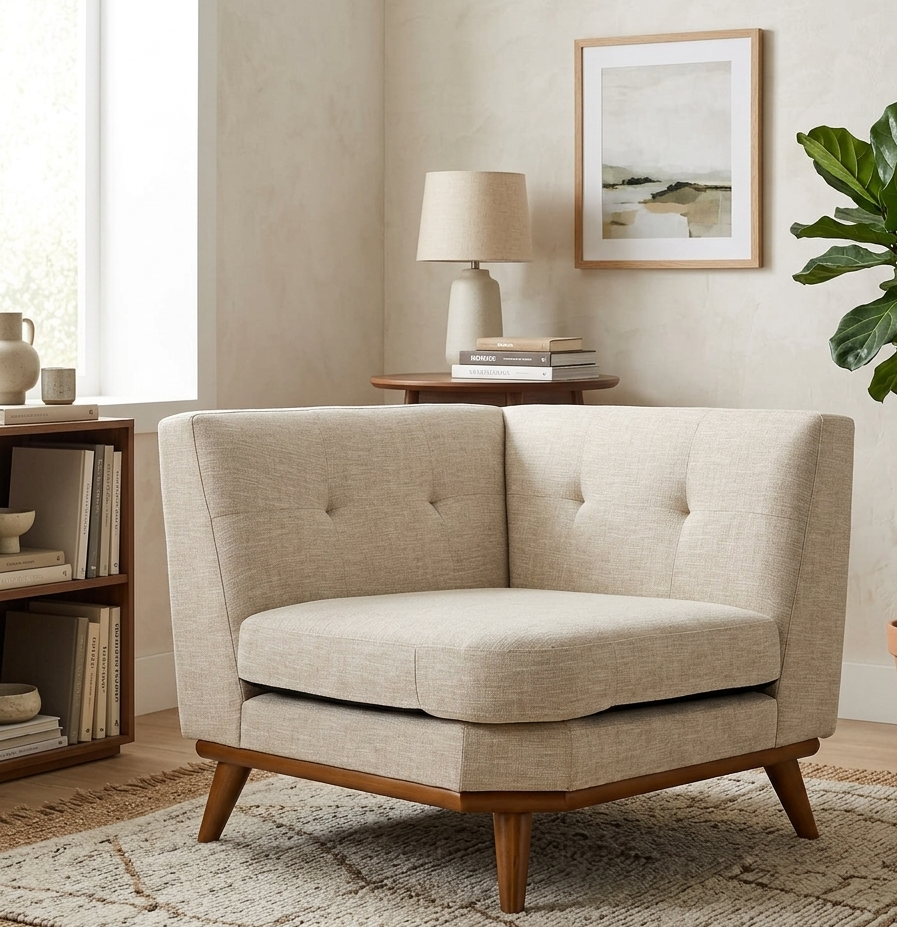 Koti Upholstered Fabric Corner Chair - Beige