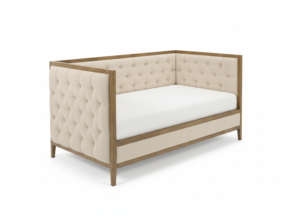 Eiken Twin Daybed – Natural Oak with Tufted Upholstery