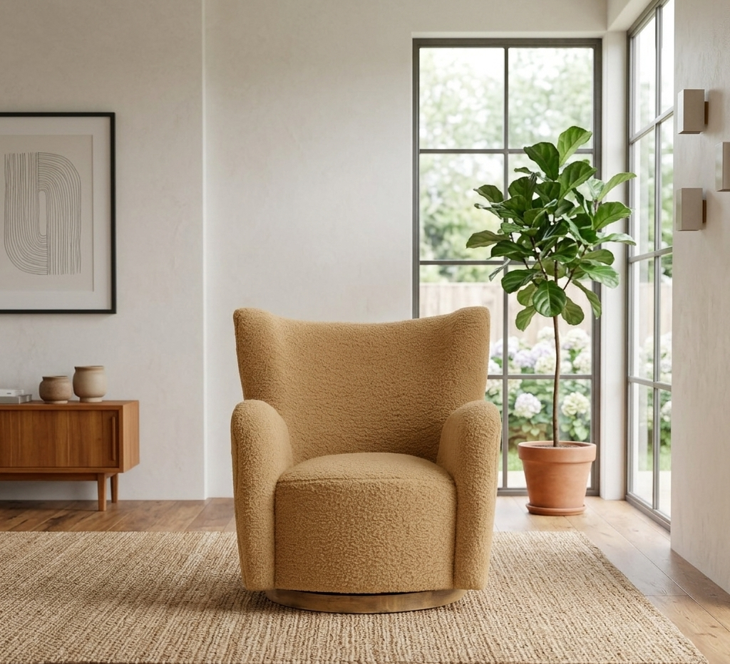 Nordvane Sherpa Swivel Accent Chair-Camel Walnut Denmark Home