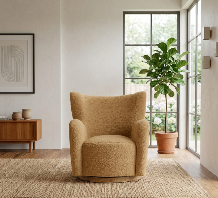 Nordvane Sherpa Swivel Accent Chair-Camel Walnut Denmark Home