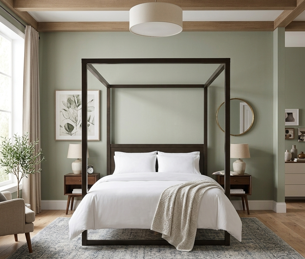 Skova Queen Canopy Bed – Smoked Oak Denmark Home