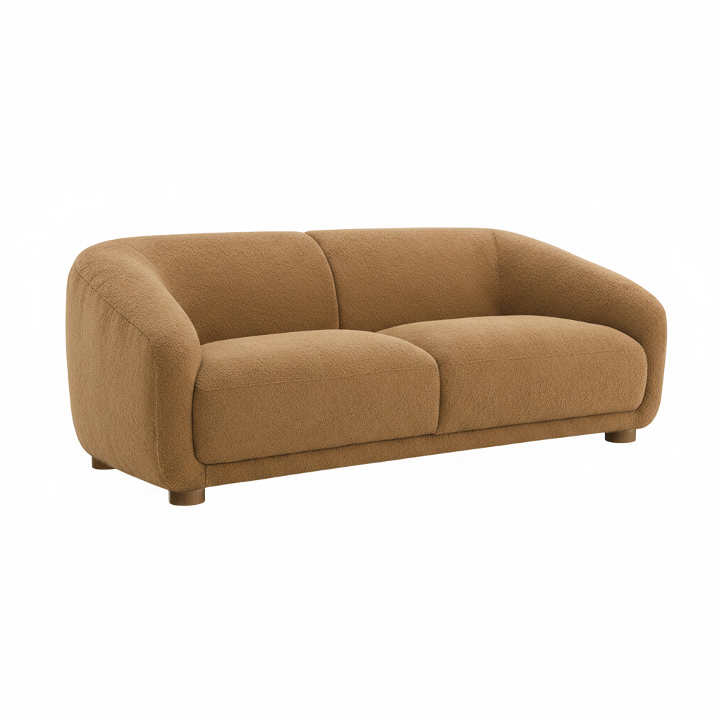Arcen Loveseat – Brown Bouclé with Slope Arms