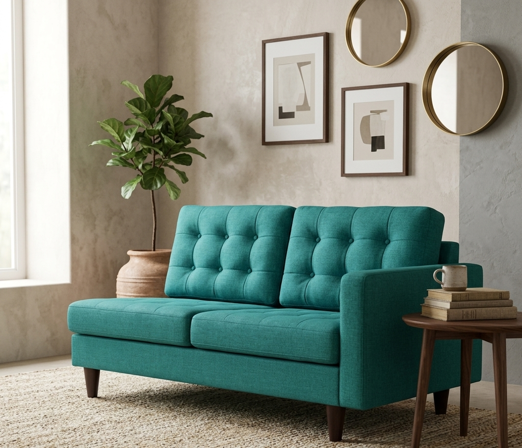 Oura Tufted Fabric Left-Facing Loveseat - Teal