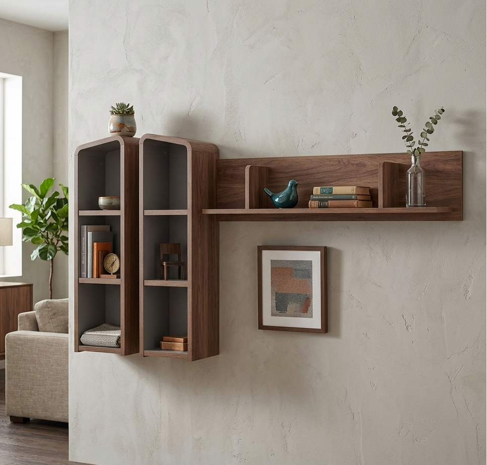 Helt Wall Mounted Shelf Unit - Walnut Gray Denmark Home