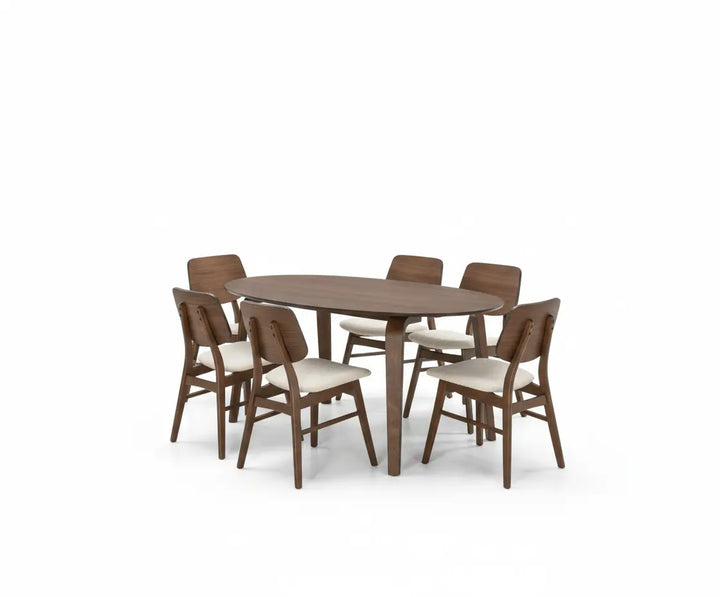 Svela Dining Table – Walnut Top with Curved Panel Back Chairs Denmark Home