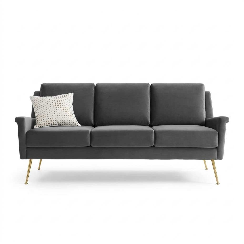 Ether Sofa – Performance Velvet with Gold Stainless Steel Legs