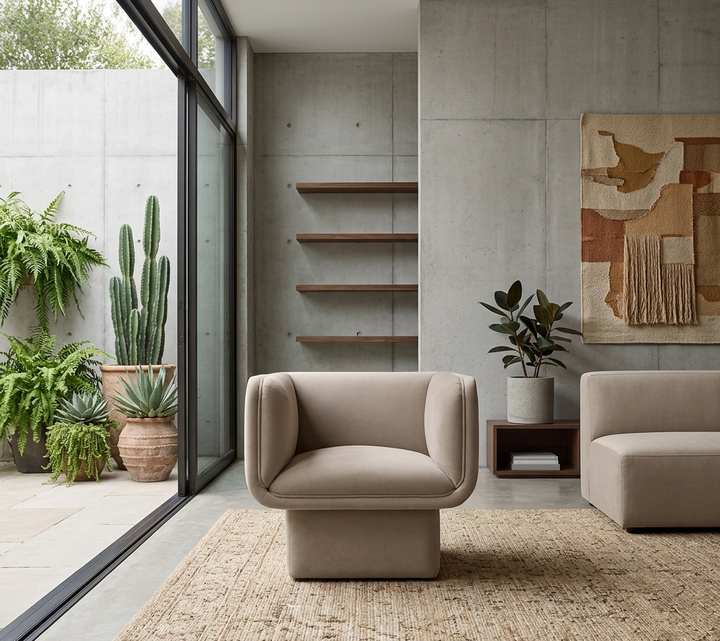 Revo Velvet Accent Armchair-Taupe Denmark Home
