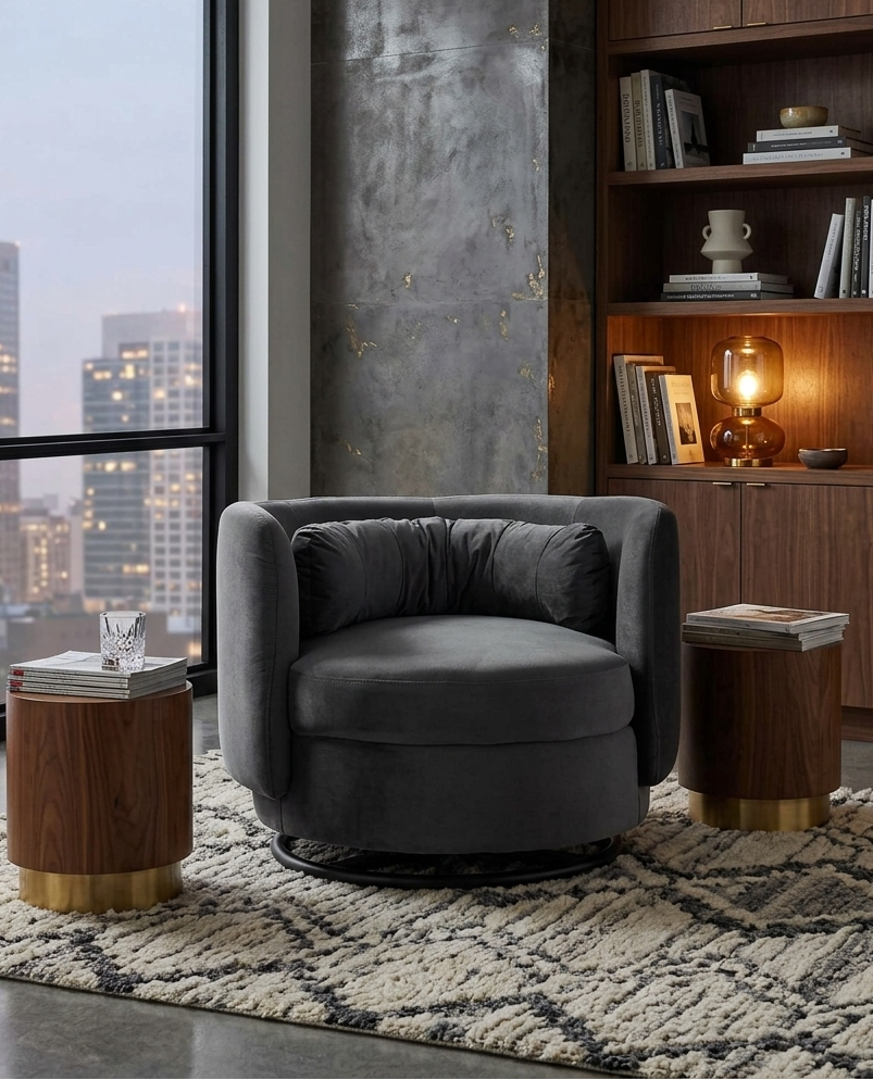 Stack Velvet Swivel Accent Chair – Black Gray Denmark Home