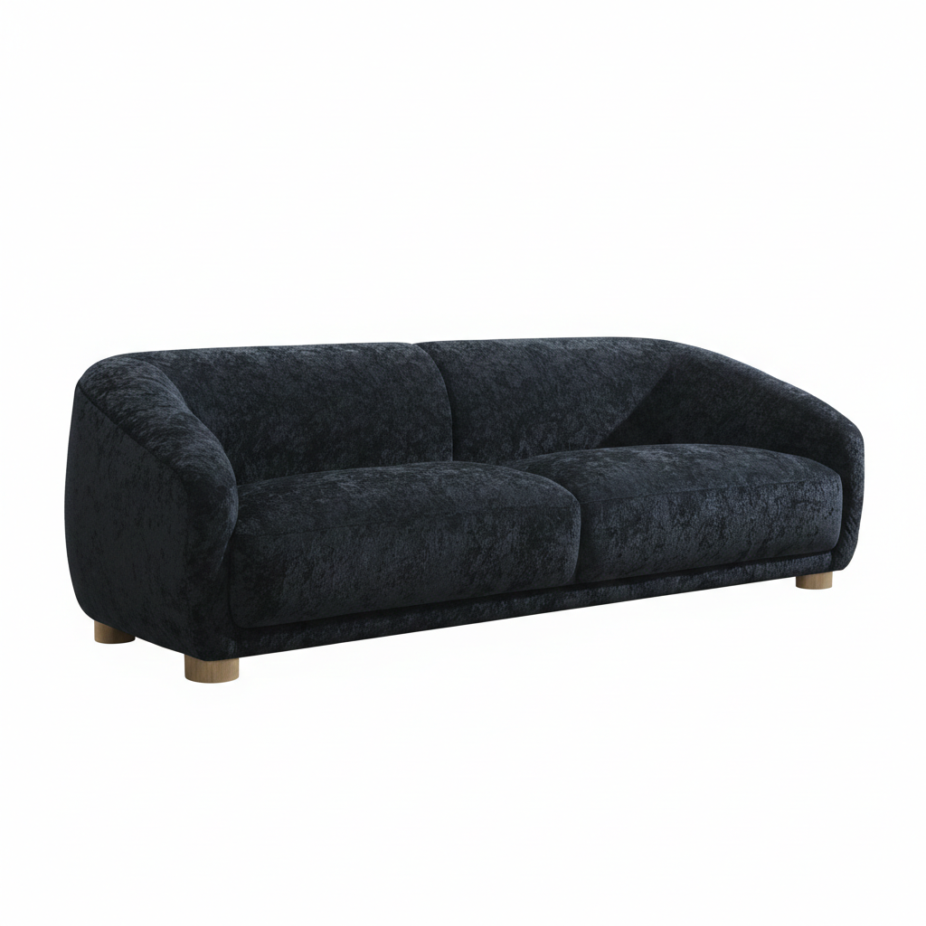 Arcen Sofa – Black Chenille with Sloped Arms