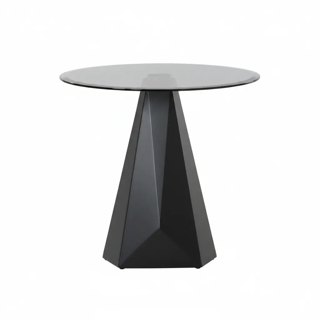 Torre End Table – Black/Gray with Geometric Base and Gray Beveled Glass Top Denmark Home