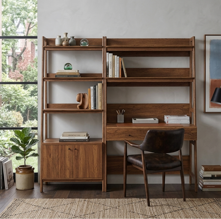 Teak Office Desk and Bookcase Set - Walnut Denmark Home