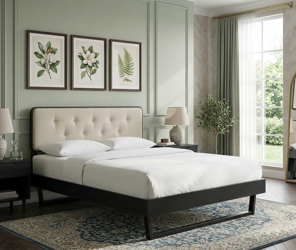 Alva Full Platform Bed - Black Beige Denmark Home