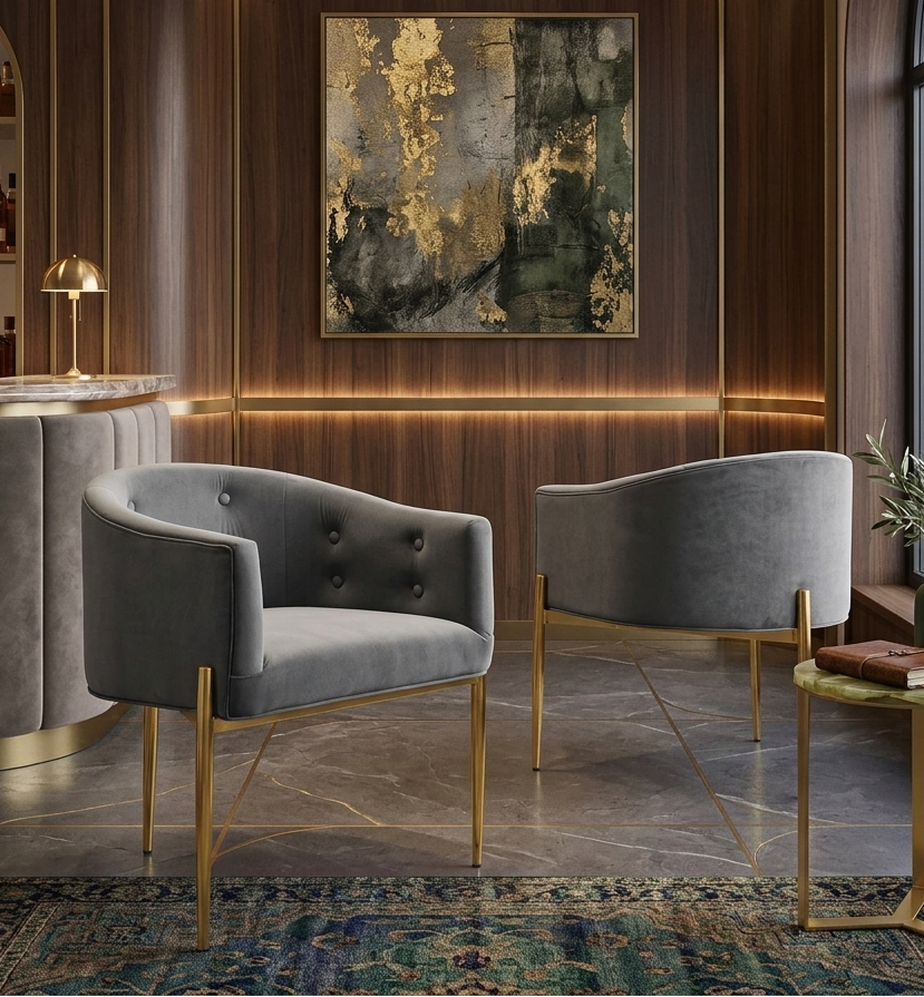 Sprig Velvet Tufted Accent Chair Set of 2 – Grey Denmark Home