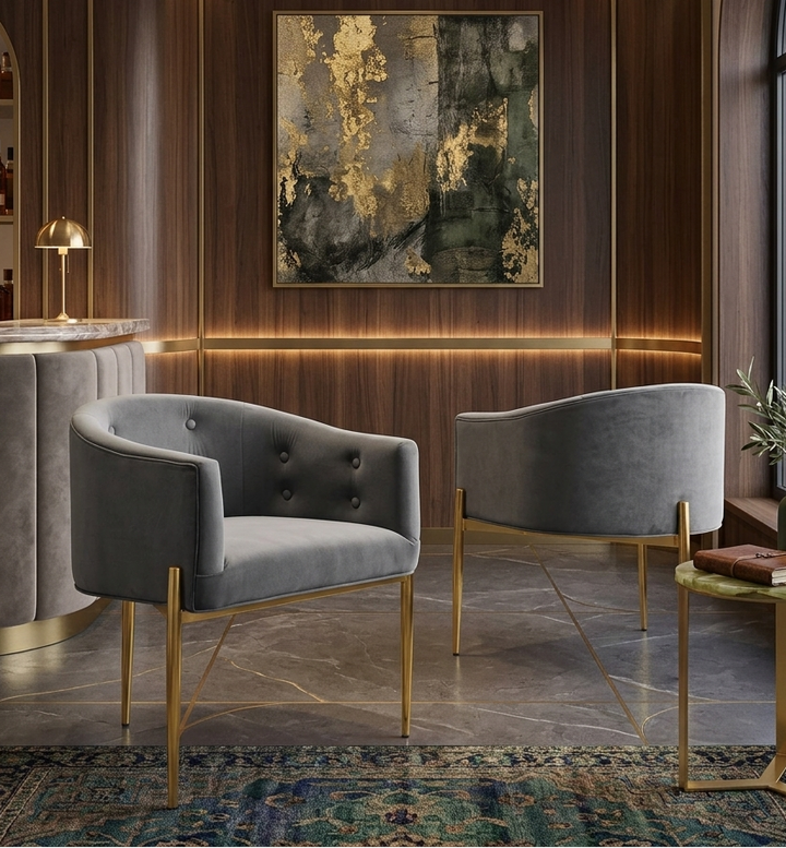 Sprig Velvet Tufted Accent Chair Set of 2 – Grey Denmark Home