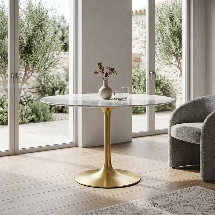 Novara Round Faux Marble Dining Table 48" - Gold White Denmark Home