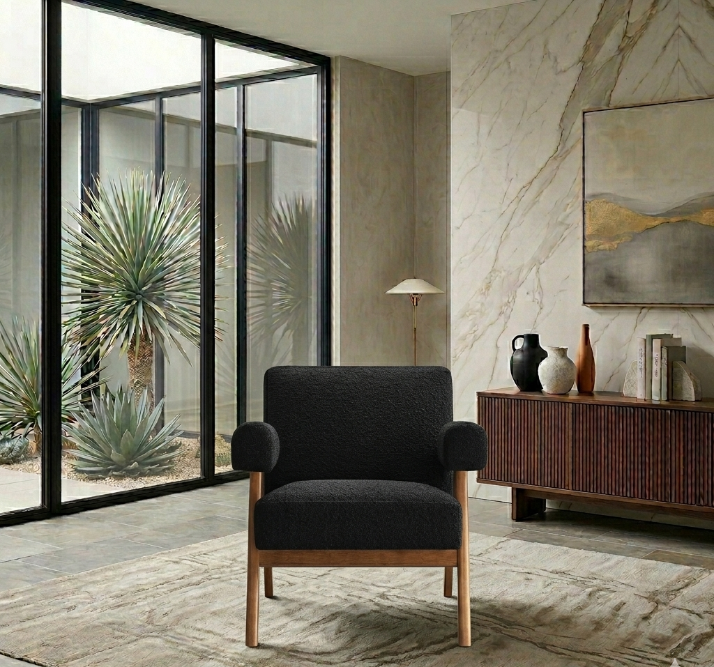 Solvik Boucle Accent Armchair-Black Denmark Home