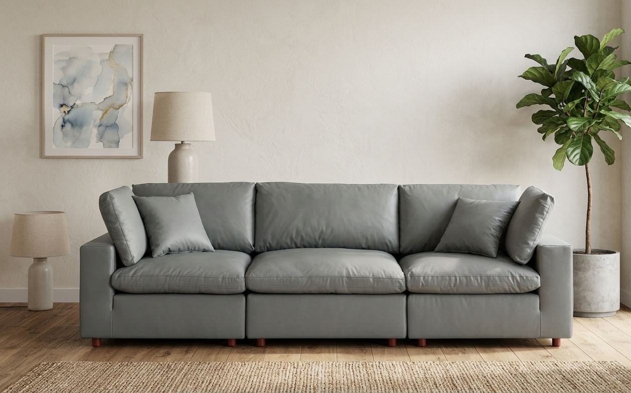 Marlowe Vegan Leather 3-Seater Sectional Sofa - Gray