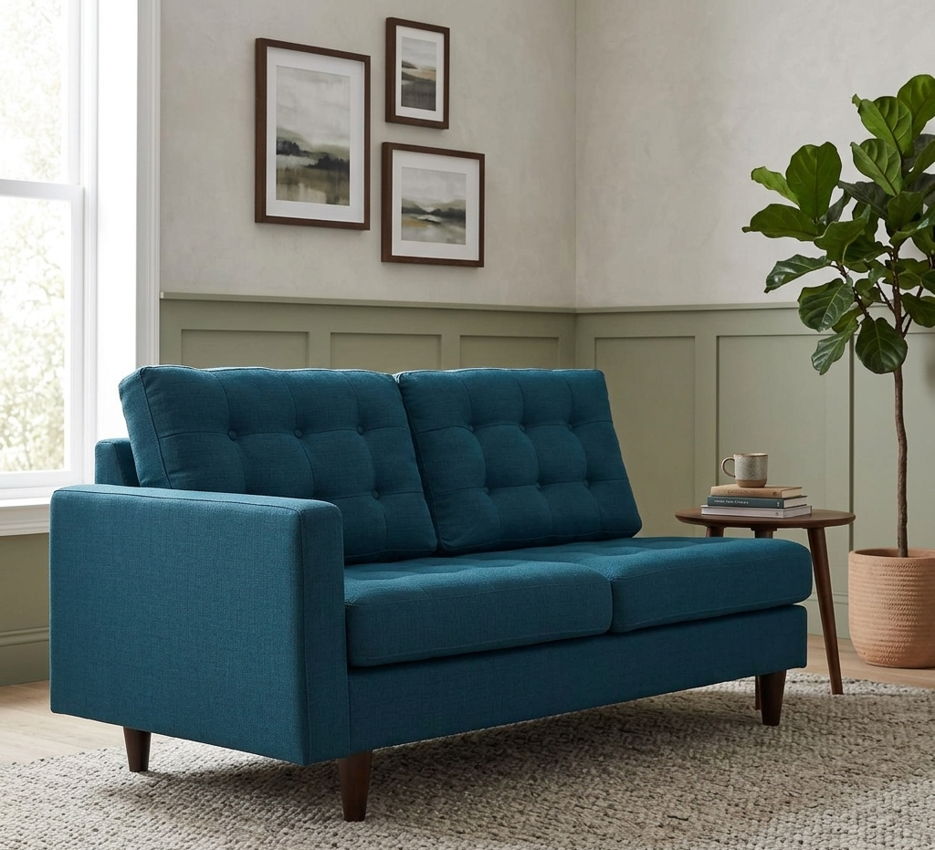 Oura Tufted Fabric Left-Facing Loveseat - Azure