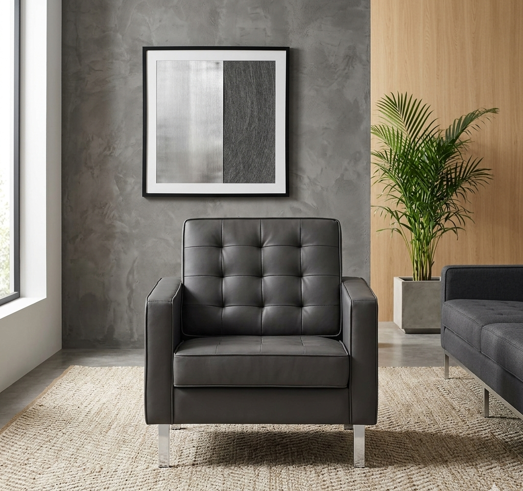 Iona Vegan Leather Accent Armchair-Silver Gray Denmark Home