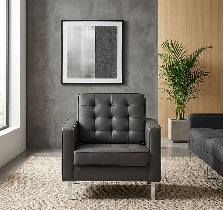 Iona Vegan Leather Accent Armchair-Silver Gray Denmark Home