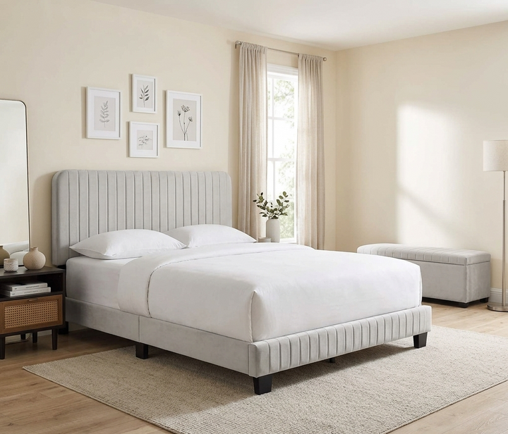 Yiva Queen Platform Bed - Light Gray Denmark Home