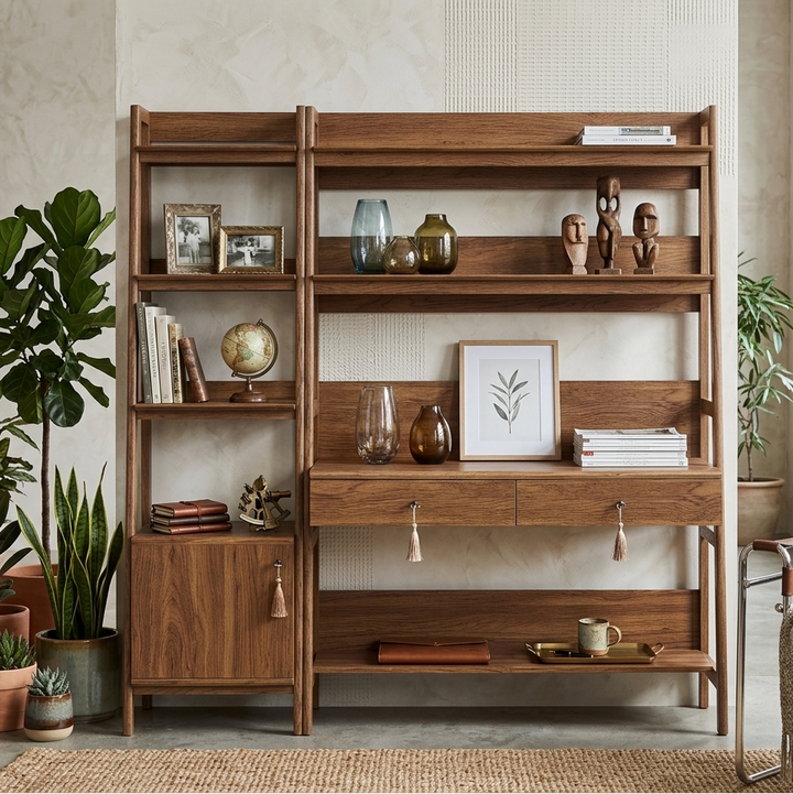 Teak Office Desk and Bookcase Set - Walnut Denmark Home