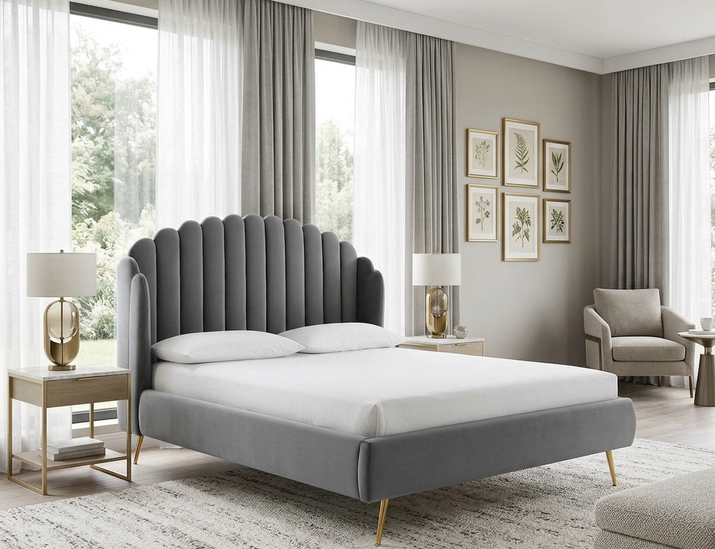 Aveline Queen Wingback Platform Bed - Gray Denmark Home