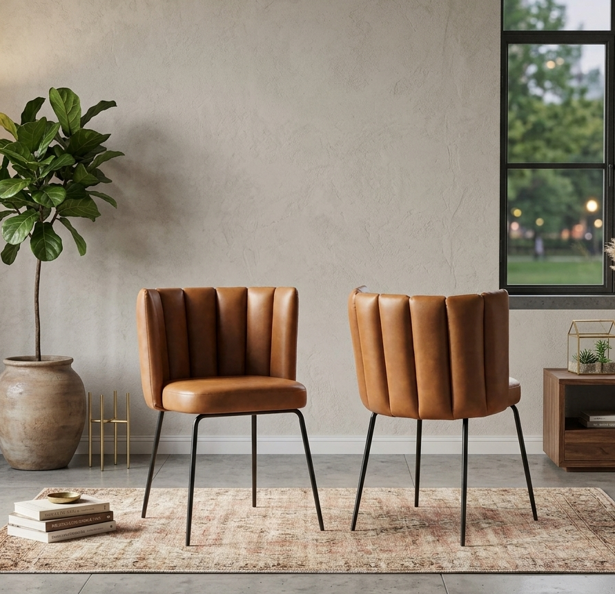 Noirvan Vegan Leather Dining Chair Set - Black Tan Denmark Home