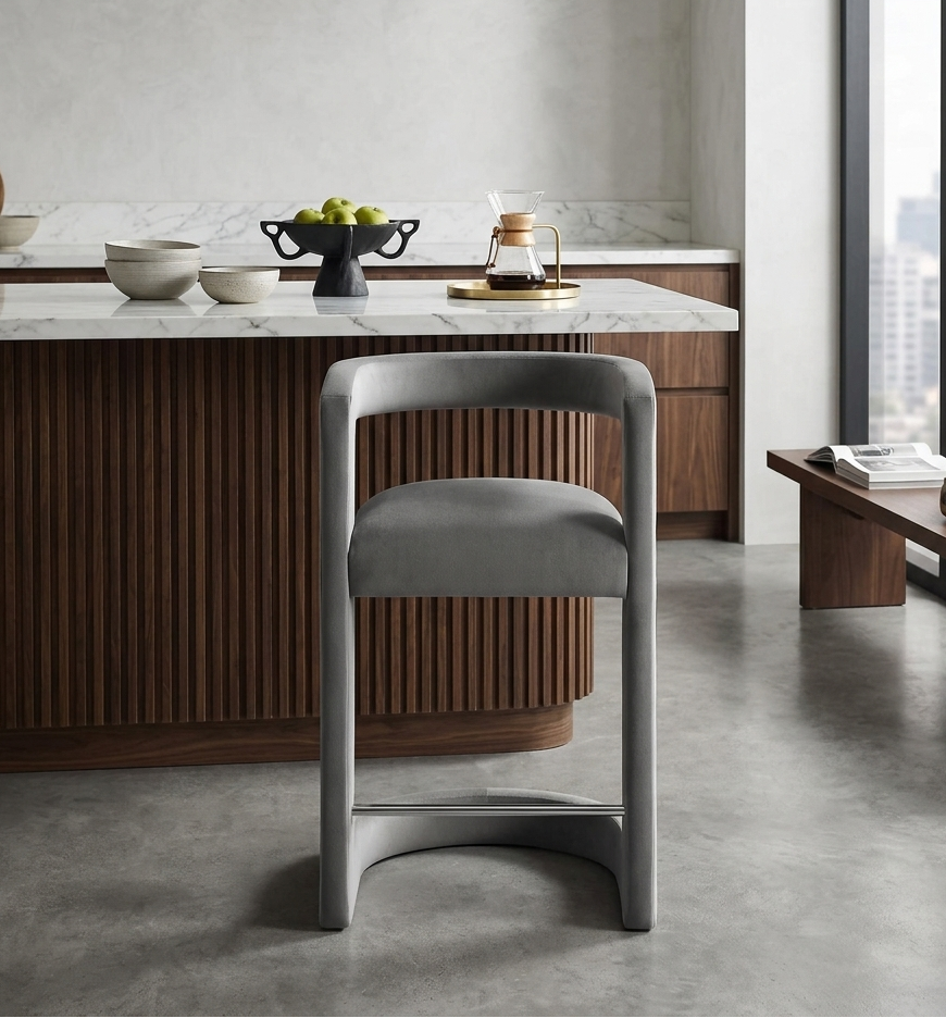 Vigo Velvet Counter Stool - Storm Gray Denmark Home