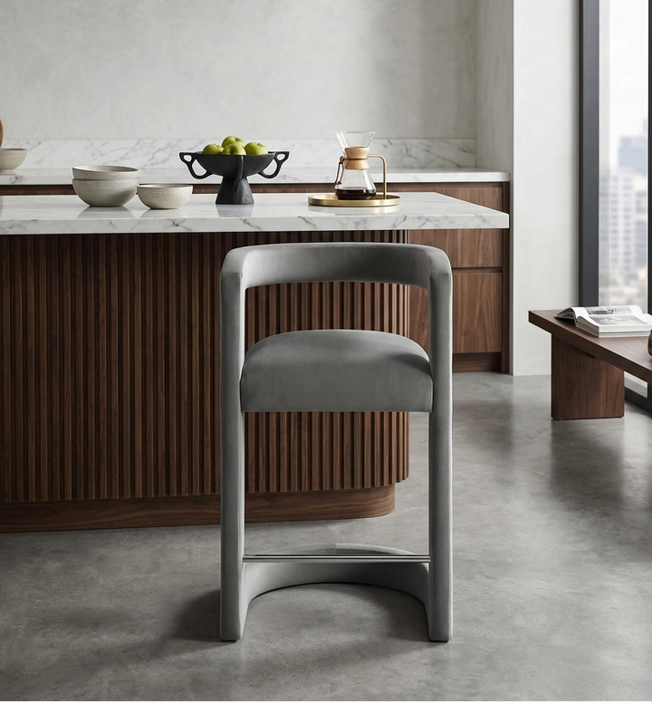 Vigo Velvet Counter Stool - Storm Gray Denmark Home
