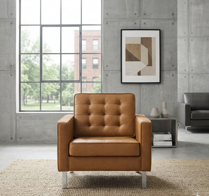 Iona Vegan Leather Accent Armchair-Silver Tan Denmark Home