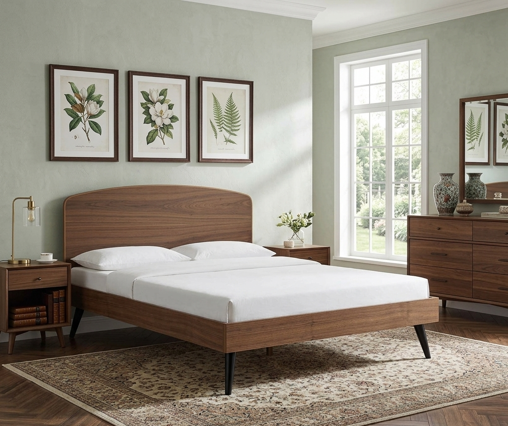 Odense Queen Platform Bed - Walnut Denmark Home