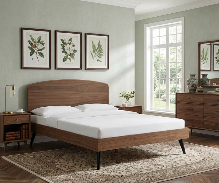 Odense Queen Platform Bed - Walnut Denmark Home