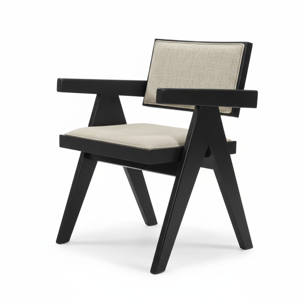 Forma Dining Arm Chair – Black Oak with Light Gray Upholstery (Set of 2)