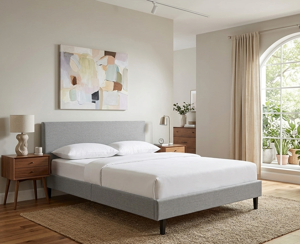 Sena Queen Platform Bed - Light Gray Denmark Home