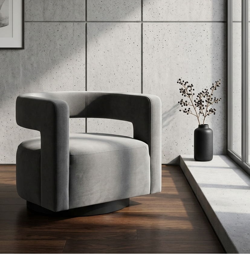 Quip Performance Velvet Swivel Accent Armchair – Grey Denmark Home