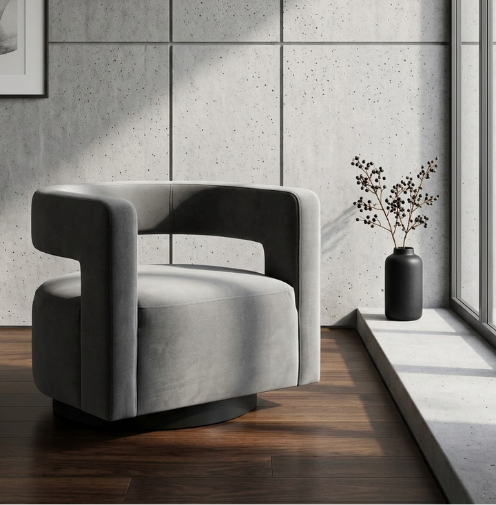 Quip Performance Velvet Swivel Accent Armchair – Grey Denmark Home