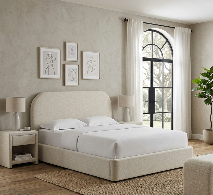 Elskov Queen Platform Bed - Heathered Weave Ivory Denmark Home