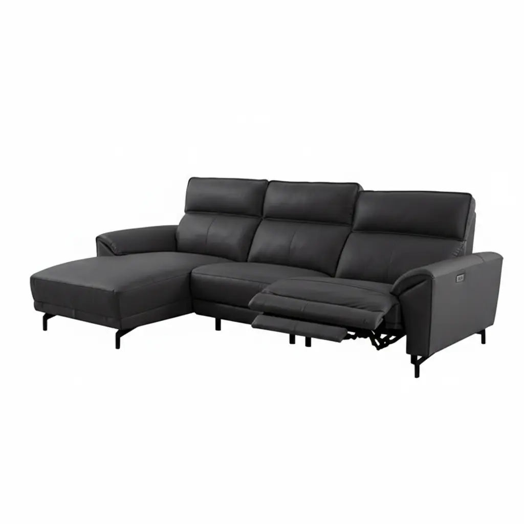 Cora Power Sectional – Left Chaise, Black Top Grain Leather Denmark Home
