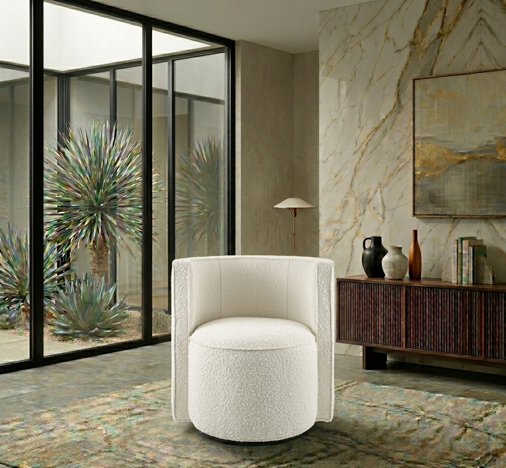 Lumina Boucle Swivel Accent Chair-Ivory Denmark Home