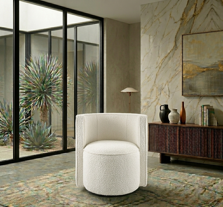 Lumina Boucle Swivel Accent Chair-Ivory Denmark Home