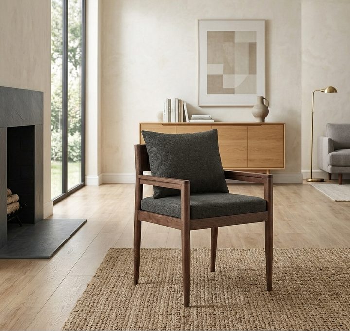 Lys Elm Wood Upholstered Armchair - Charcoal Denmark Home
