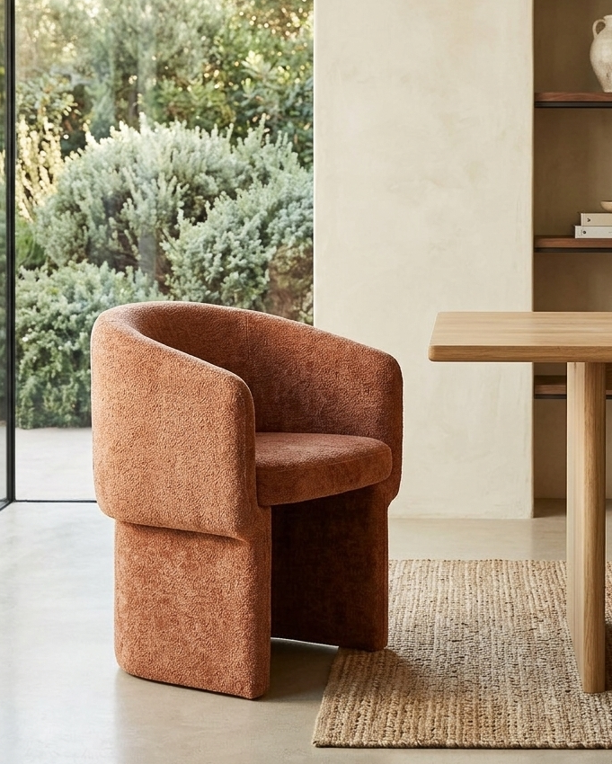 Hvìl Chenille Barrel Dining Armchair - Rust Denmark Home