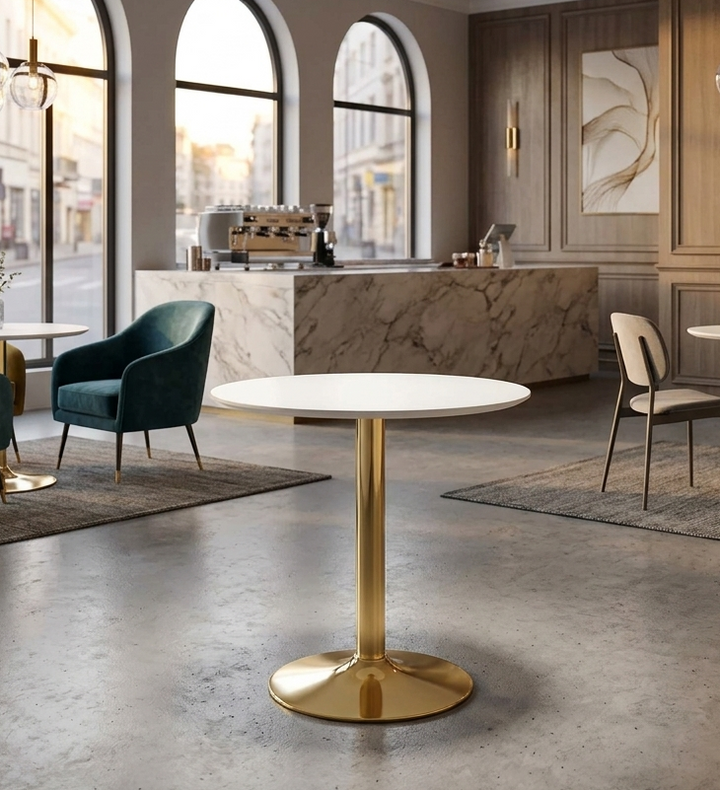 Crest Round Dining Table – White Top with Gold Pedestal Base 35" Denmark Home
