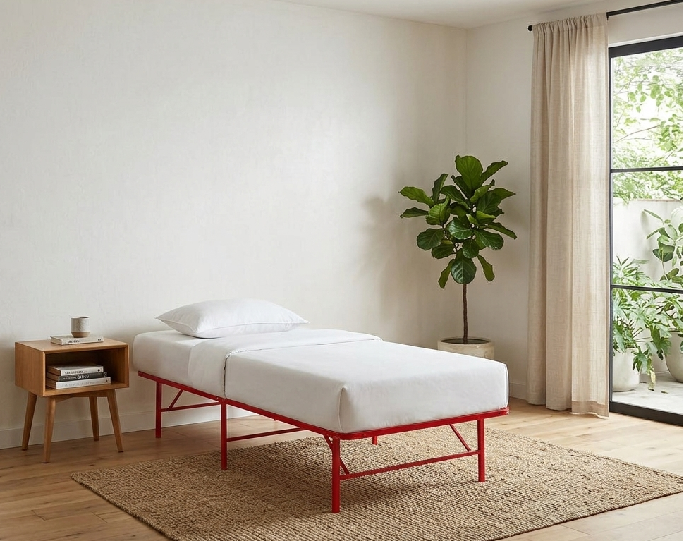 Maja Stainless Steel Twin Platform Bed Frame - Red Denmark Home