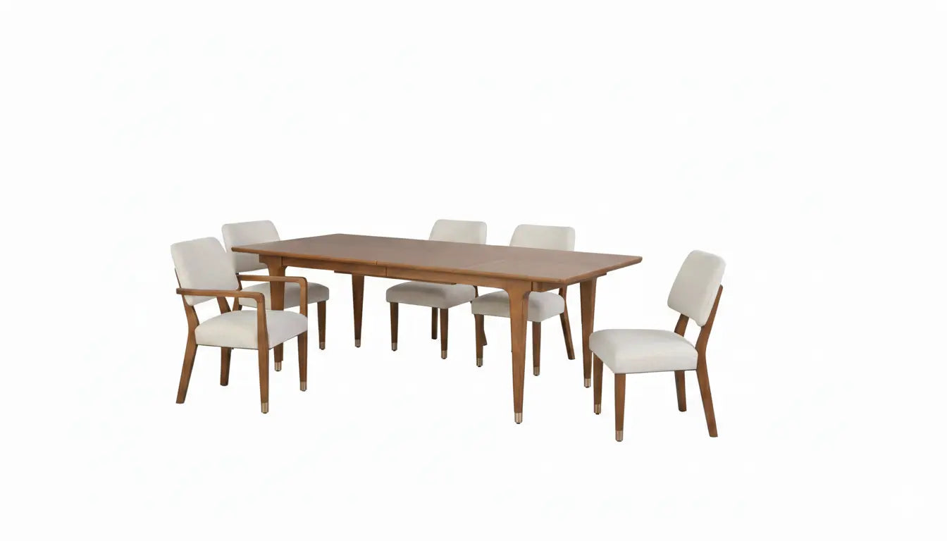 Riven Dining Table – Walnut Veneer Top with Gold-Capped Legs Denmark Home